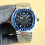 Replica Patek Philippe Nautilus Black Dial Blue Diamond Bezel Stainless Steel Watch